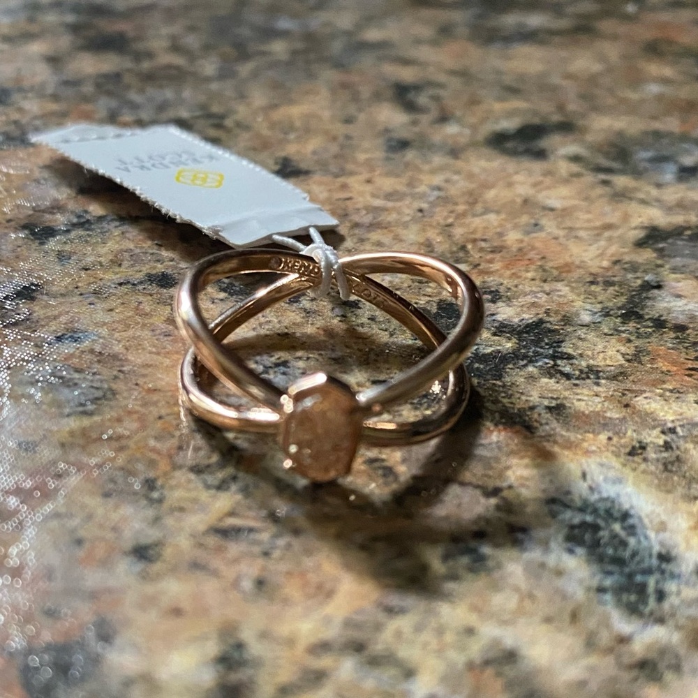 Kendra Scott Emilie Ring Rose gold colored druzy stone size 8 NEW double band